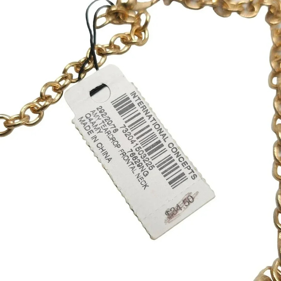 INC Purple Teardrop Acrylic Statement Necklace Lobster Closure Gold Tone Vintage - Picture 7 of 8